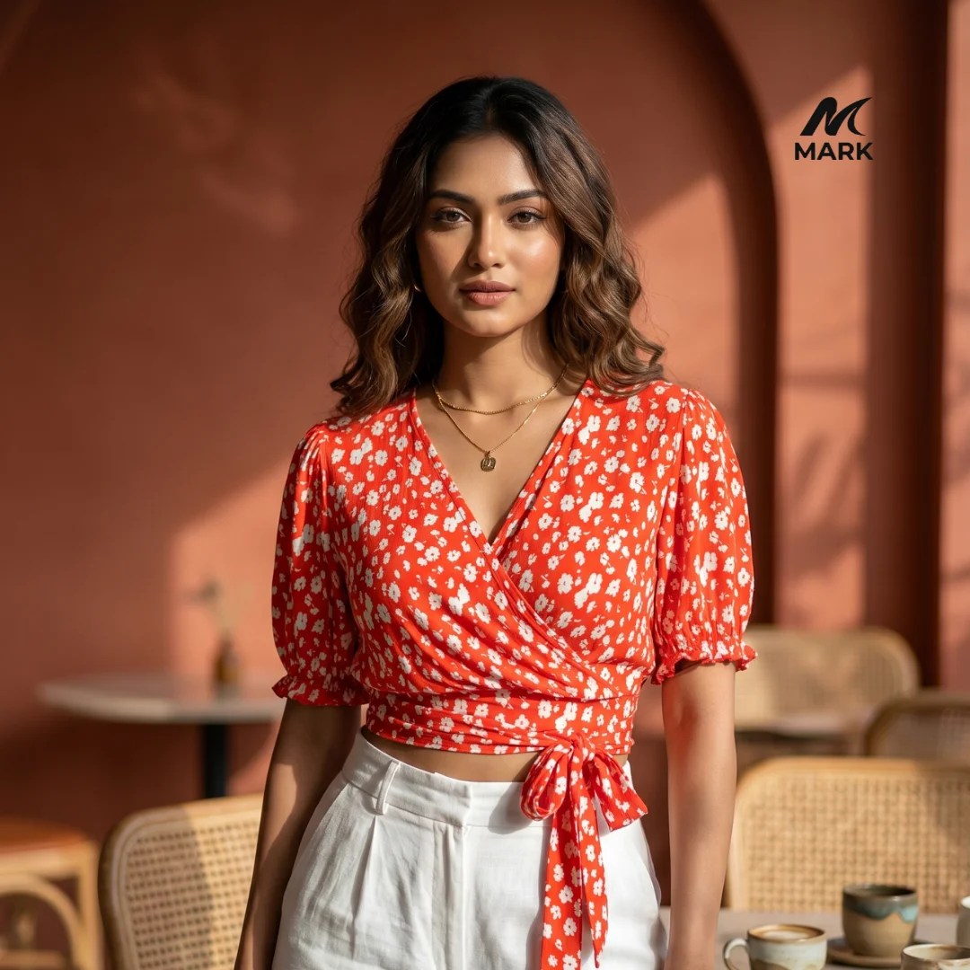 Sun Kissed Elegance Women's Floral Print Wrap Crop Top