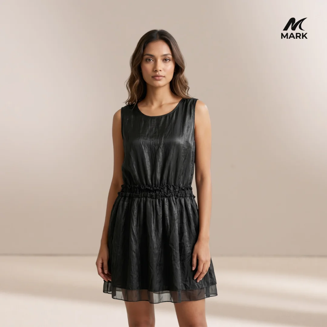 Subtle Shimmer: Women's Smocked Waist Sleeveless Mini Dress