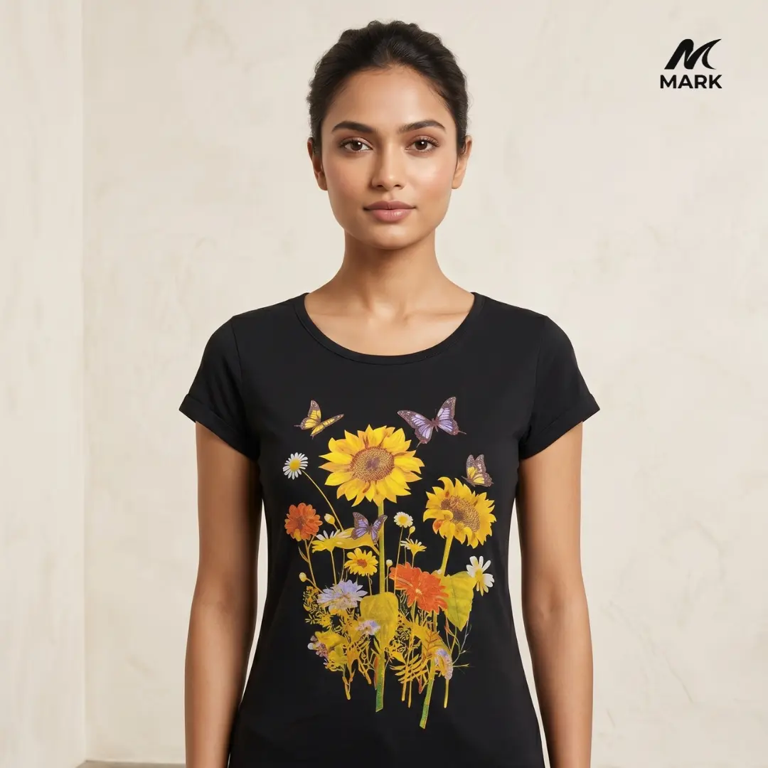 Bloom in Style Women’s Floral & Butterfly Graphic T-Shirt